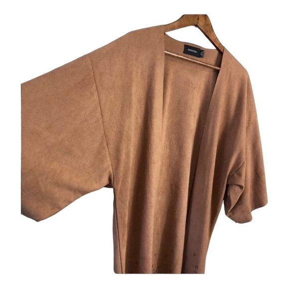 Mink PINK Light Brown Short Sleeve Open Front Cardigan Top XS - Picture 4 of 6